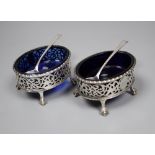 A pair of George III pierced silver oval salts, Robert Hennell I, London, 1773, 81mm and a pair of