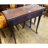 A mid 18th century mahogany folding top tea table, with frieze drawer, width 76cmCONDITION: Good