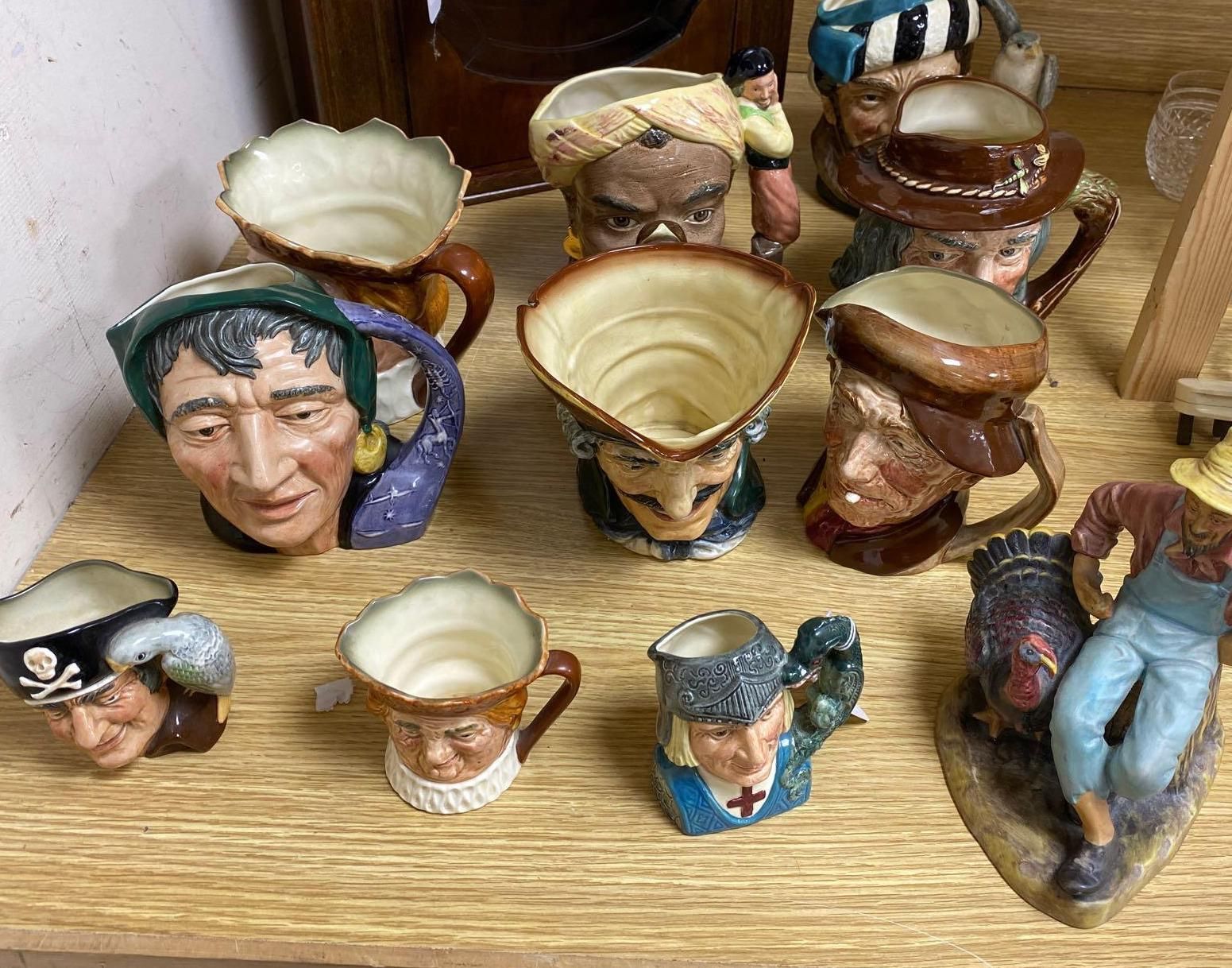 Ten mixed Royal Doulton character jugs and a figure 'Thanksgiving', HN2446CONDITION: All pieces