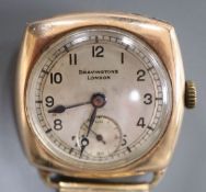 A gentleman's early 20th century 9ct gold manual wind wrist watch, retailed by Bravingtons,