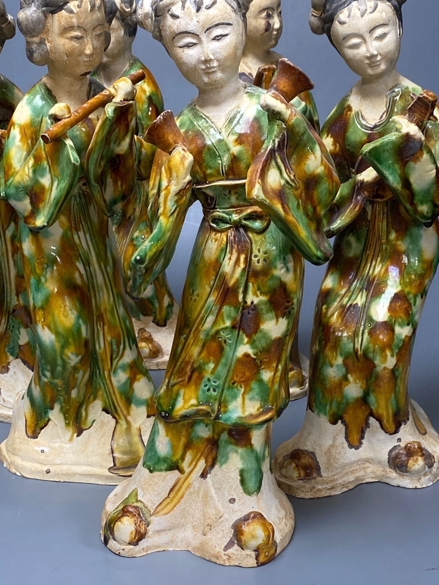 A set of six Chinese Tang style sancai pottery figures of female musicians, 32cmCONDITION: Good - Image 3 of 4