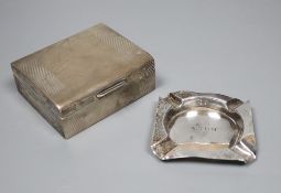 A small Edwardian silver cigarette box, 87mm and a small silver ashtray.CONDITION: Small dings and