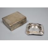 A small Edwardian silver cigarette box, 87mm and a small silver ashtray.CONDITION: Small dings and