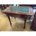 A late Victorian mahogany writing table, with leather lined top and ceramic castors, width