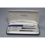 A Parker fountain pen and propelling pencil marked "PM Thatcher" and Easterbrook pen