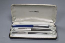 A Parker fountain pen and propelling pencil marked "PM Thatcher" and Easterbrook pen