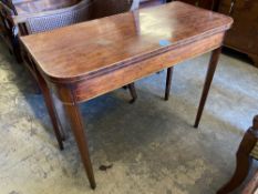 A late George III inlaid mahogany folding card table, width 91cmCONDITION: Relatively recently