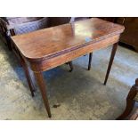 A late George III inlaid mahogany folding card table, width 91cmCONDITION: Relatively recently