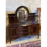 An Edwardian satinwood banded mahogany sideboard, with mirrored superstructure, width