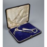 A cased Art Deco silver mounted corkscrew and bottle opener, Page, Keen & Page, London, 1936,