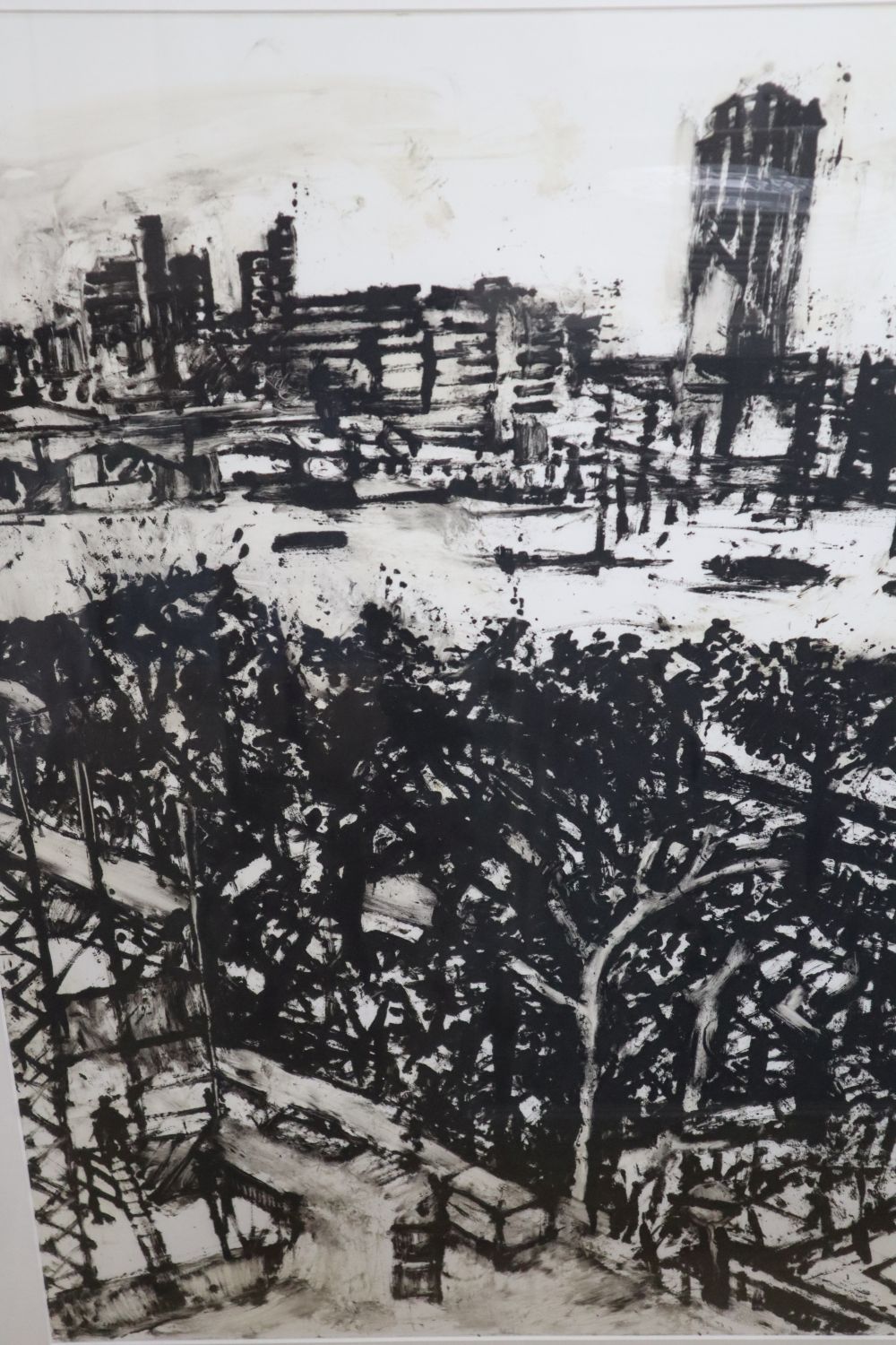Peter Spens, monotype, East from Anderson Consulting, Artist label verso priced at £1450, 90 x 60cm - Image 2 of 3