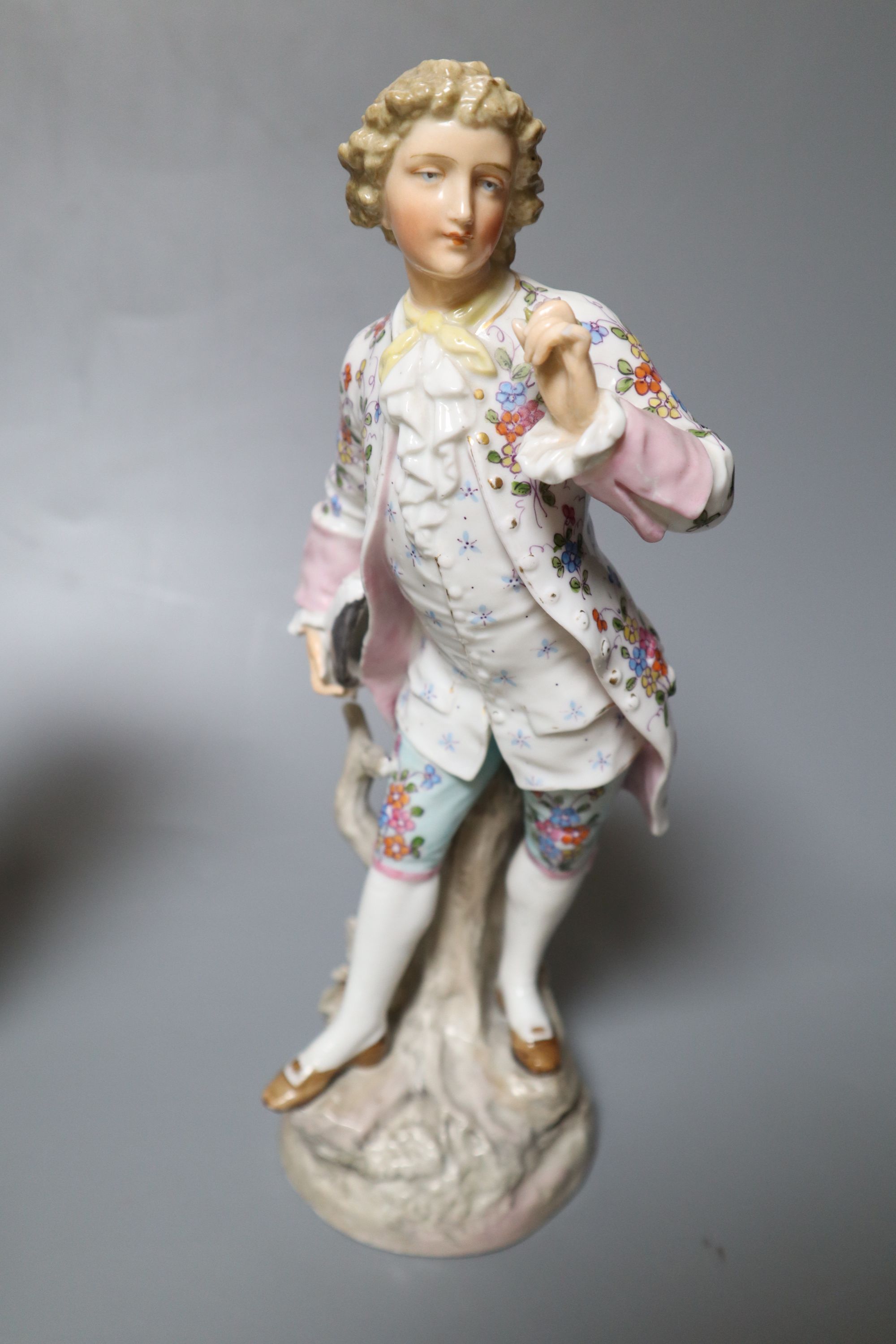 Two pairs of Continental porcelain figures of a man and woman, 15cm and 26cmCONDITION: Taller - Image 4 of 7