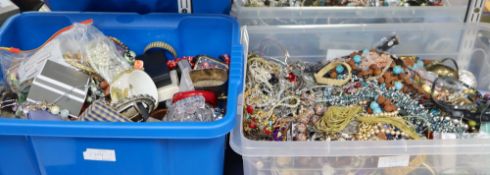 Two large boxes of assorted costume jewellery.