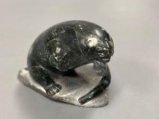 A carved inuit sculpture of a seal, signed 'Markossie SCP', 5cm highCONDITION: It does have all over