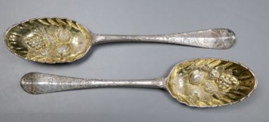 A pair of early George III Scottish silver Hanovarian pattern berry spoons, John Clark, Edinburgh,