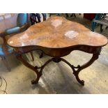 A Continental mahogany trefoil corner table, width 88cmCONDITION: Has bee repolished at some