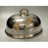 A silver plated engraved meat dome, width 33cmCONDITION: Good condition.