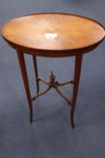 An Edwardian inlaid satinwood oval occasional table, with X- stretcher, height 2ft 0.5in, width