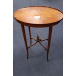 An Edwardian inlaid satinwood oval occasional table, with X- stretcher, height 2ft 0.5in, width