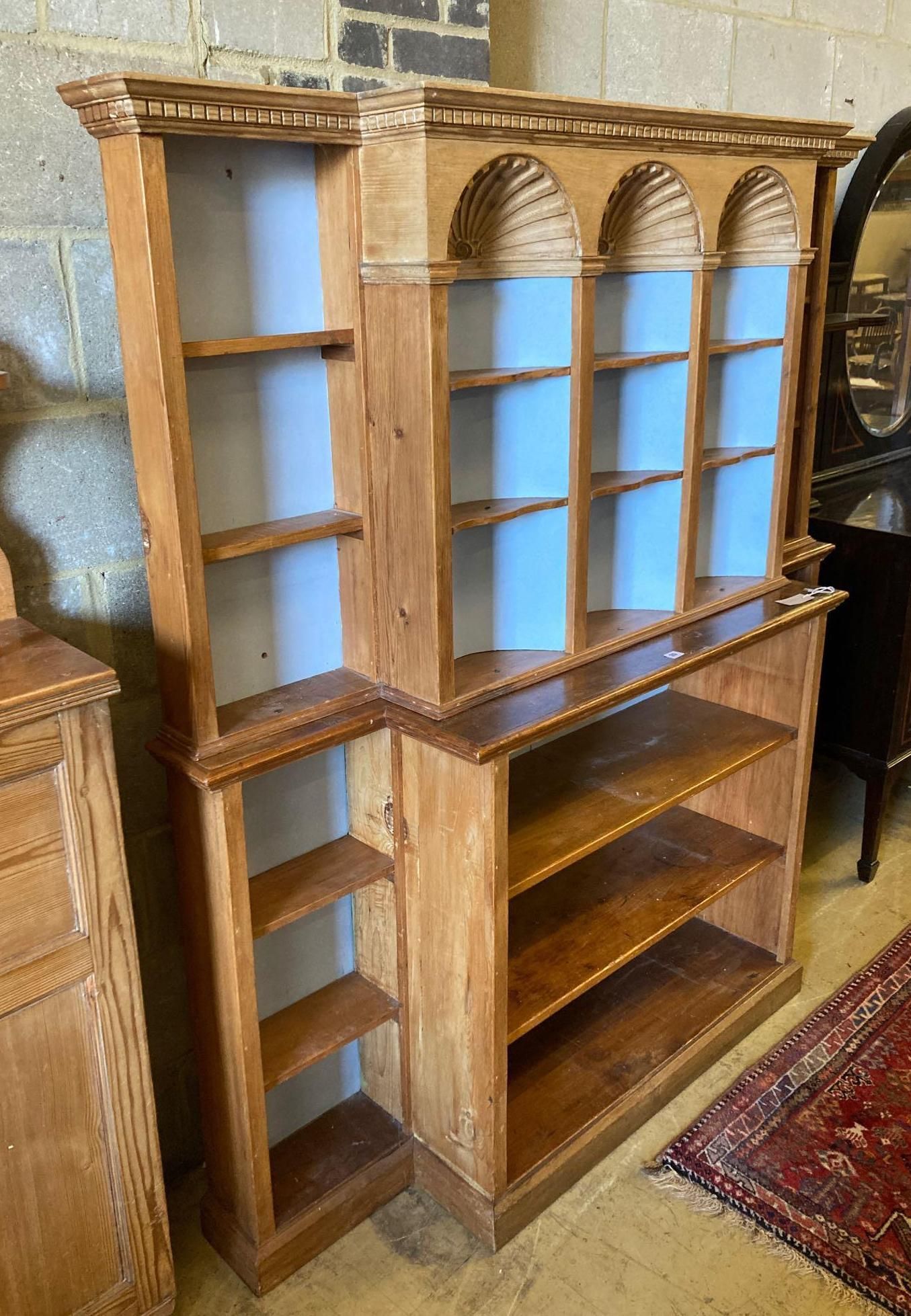 A pine breakfront open bookcase, width 172cm height 176cmCONDITION: Looks to have been made up - Image 2 of 4