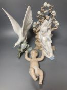 A Lladro figure of a geisha, 30cm high and another of a seagull, 29cm high and a Nao figure of a