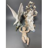 A Lladro figure of a geisha, 30cm high and another of a seagull, 29cm high and a Nao figure of a