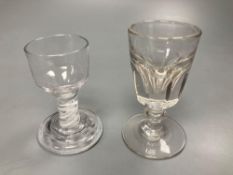 Two toasting glasses, one with air twist stemCONDITION: Both unchipped and in good condition
