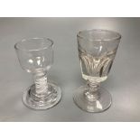 Two toasting glasses, one with air twist stemCONDITION: Both unchipped and in good condition