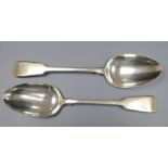 A pair of George III silver fiddle pattern table spoons by Paul Storr, London, 1815, 22cm, 5 oz.