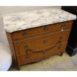 An early 20th century Continental marquetry inlaid walnut commode, with marble top, width