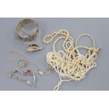 A small collection of jewellery and sundry silver and paste-set jewellery, including two 375 rings