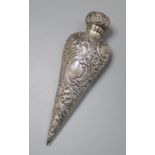A Victorian silver mounted teardrop shaped scent bottle, Hilliard & Thomason?, Birmingham, 1899,