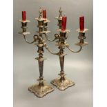 A pair of silver plated candelabra, three sconce candelabra, 51cm