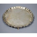 A George V silver salver, with engraved inscription, Barker Brothers, Chester, 1914, 20.7cm, 11oz.