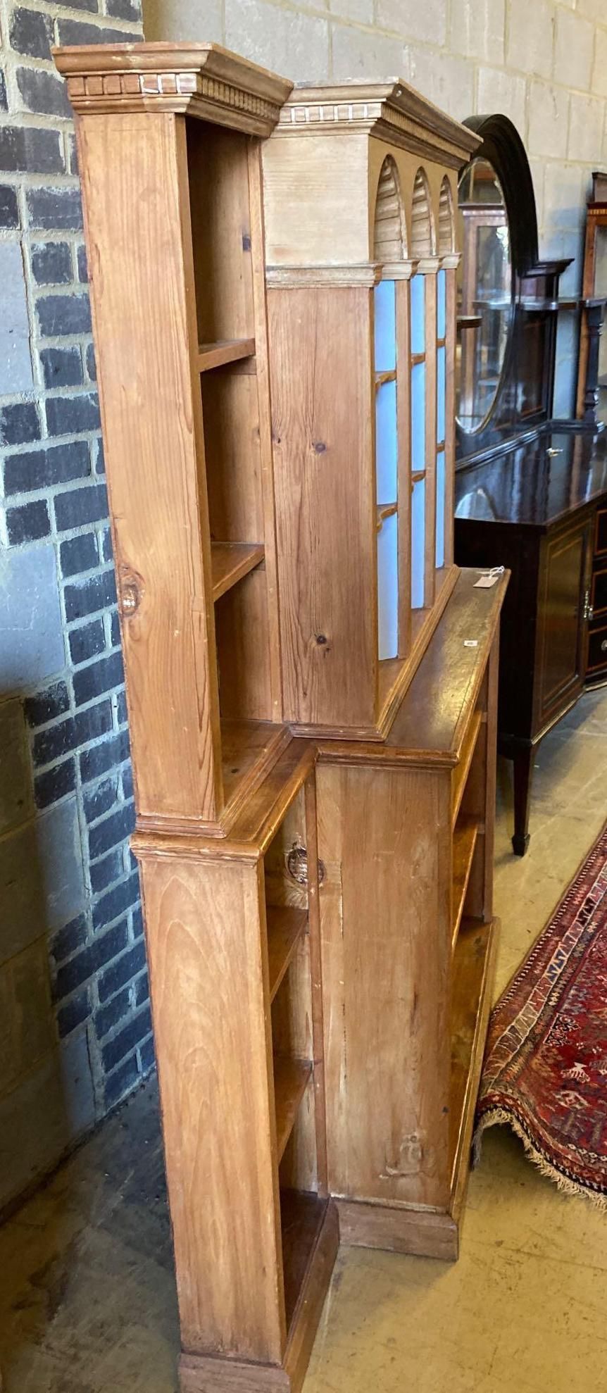 A pine breakfront open bookcase, width 172cm height 176cmCONDITION: Looks to have been made up - Image 3 of 4