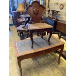 A Louis XVI style kingwood writing table, with central drawer, width 114cm and a Victorian