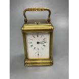 A brass repeating carriage clock- Drocourt, in gorge case, 16cm high including handleCONDITION: