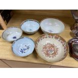 Five various 18th century Chinese export porcelain bowls, diameter of largest 29cmCONDITION: All
