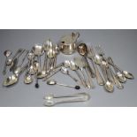 A silver mustard and a quantity of assorted small silver cutlery, gross 16.5 oz.