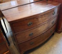 A Regency mahogany bowfronted chest of three graduated long drawers, width 113cmCONDITION: