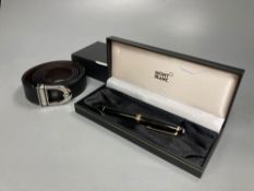 A Mont Blanc fountain pen and a beltCONDITION: What make is the belt? Mont Blanc