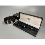 A Mont Blanc fountain pen and a beltCONDITION: What make is the belt? Mont Blanc