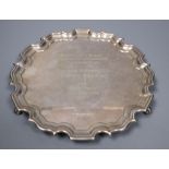 A modern silver waiter, by Carr's of Sheffield, 15.2cm, 5 oz.CONDITION: Personalised engraved