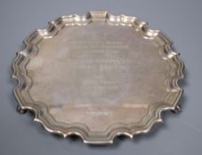 A modern silver waiter, by Carr's of Sheffield, 15.2cm, 5 oz.CONDITION: Personalised engraved