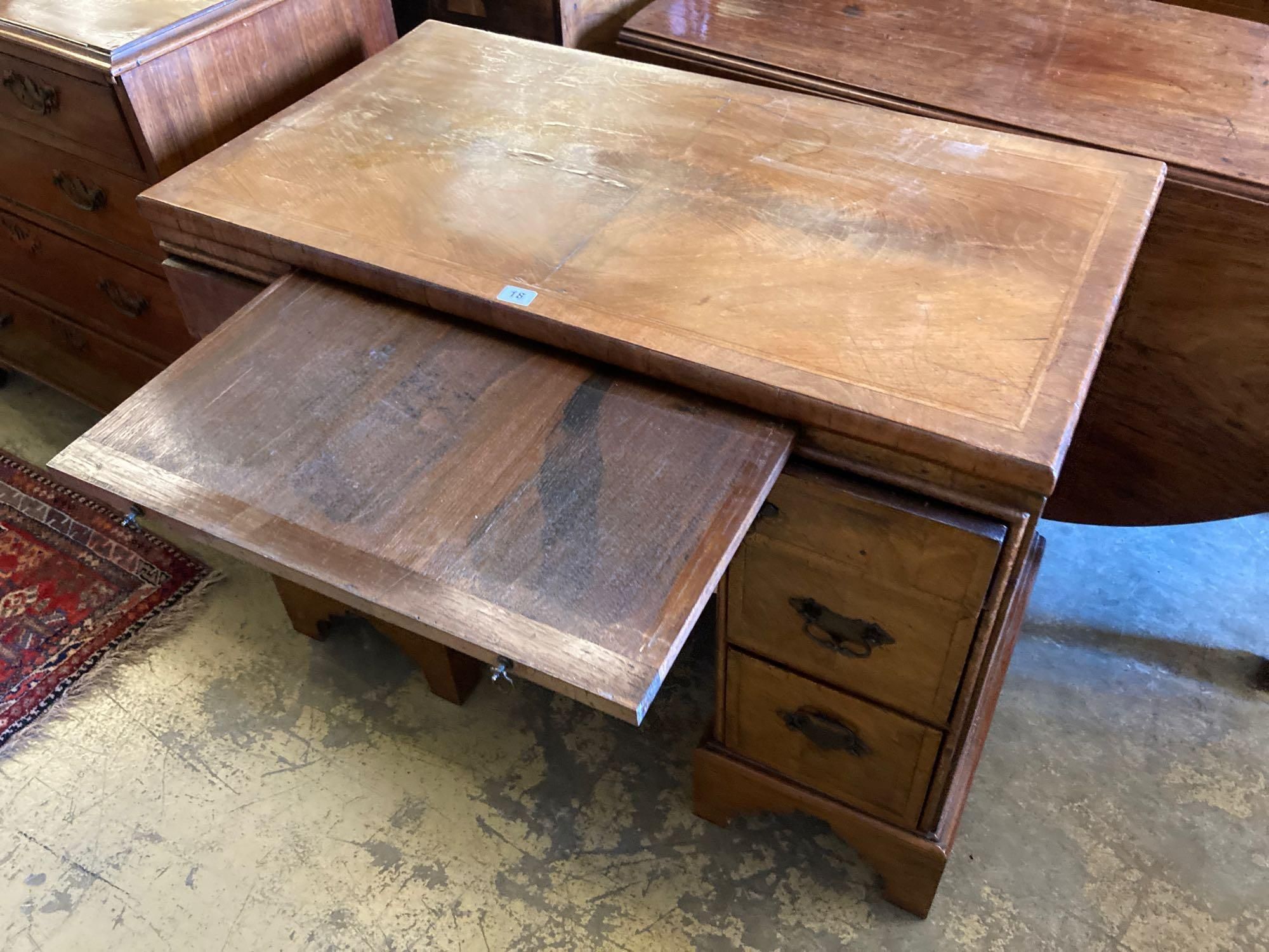 A walnut kneehole dressing table/desk, incorporating antique timbers, width 95cm height - Image 4 of 4