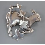 A Georg Jensen sterling 'Skipping Lamb' with ivy brooch, no. 311, 45mm.CONDITION: Overall