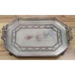 A plated two-handled gallery tray, width 65cmCONDITION: Surface scuffs and rubs, has worn the