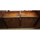 A pair of brass mounted yew wood campaign style chests, each with brushing slide, two short and