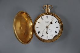 A George III 18ct gold hunter keywind duplex pocket watch by George Yonge, Strand, (a.f.), with