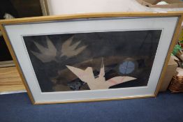 William Littlejohn, watercolour and collage, 'Origami Bird and Mirror', signed and dated '84, 50 x